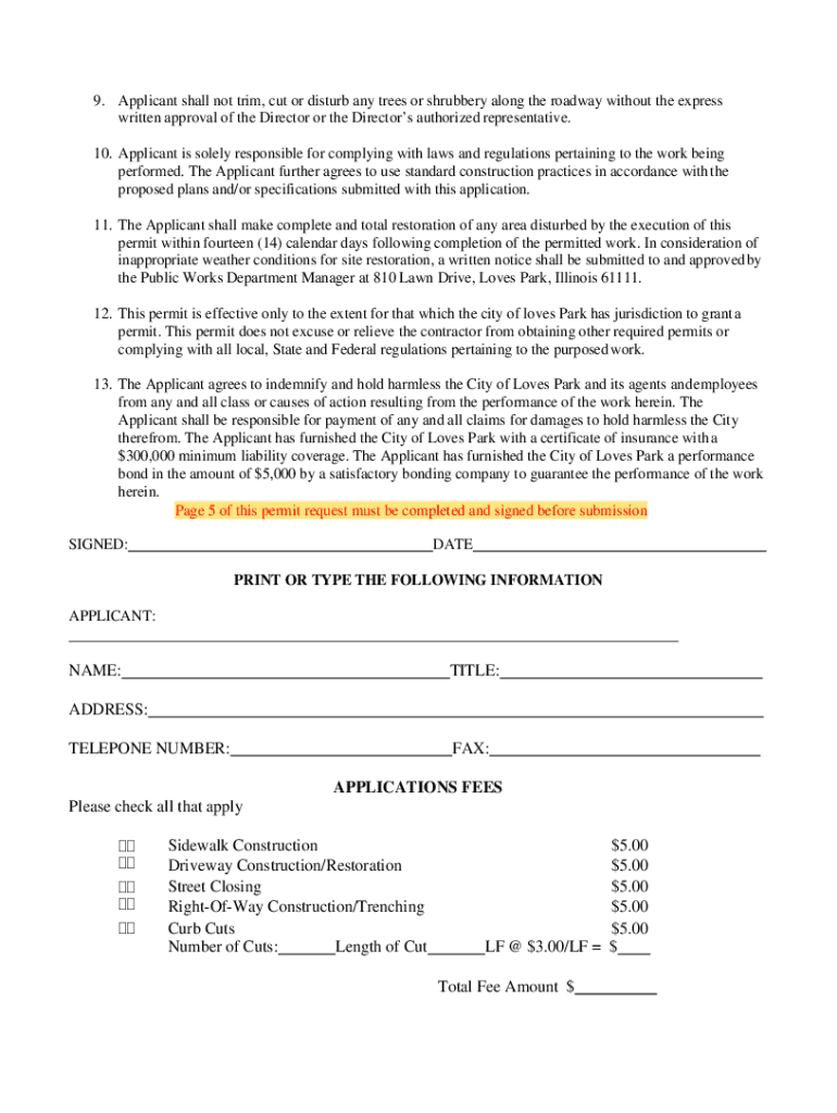 Fillable Online Street Department City of Loves Park, Illinois Fax