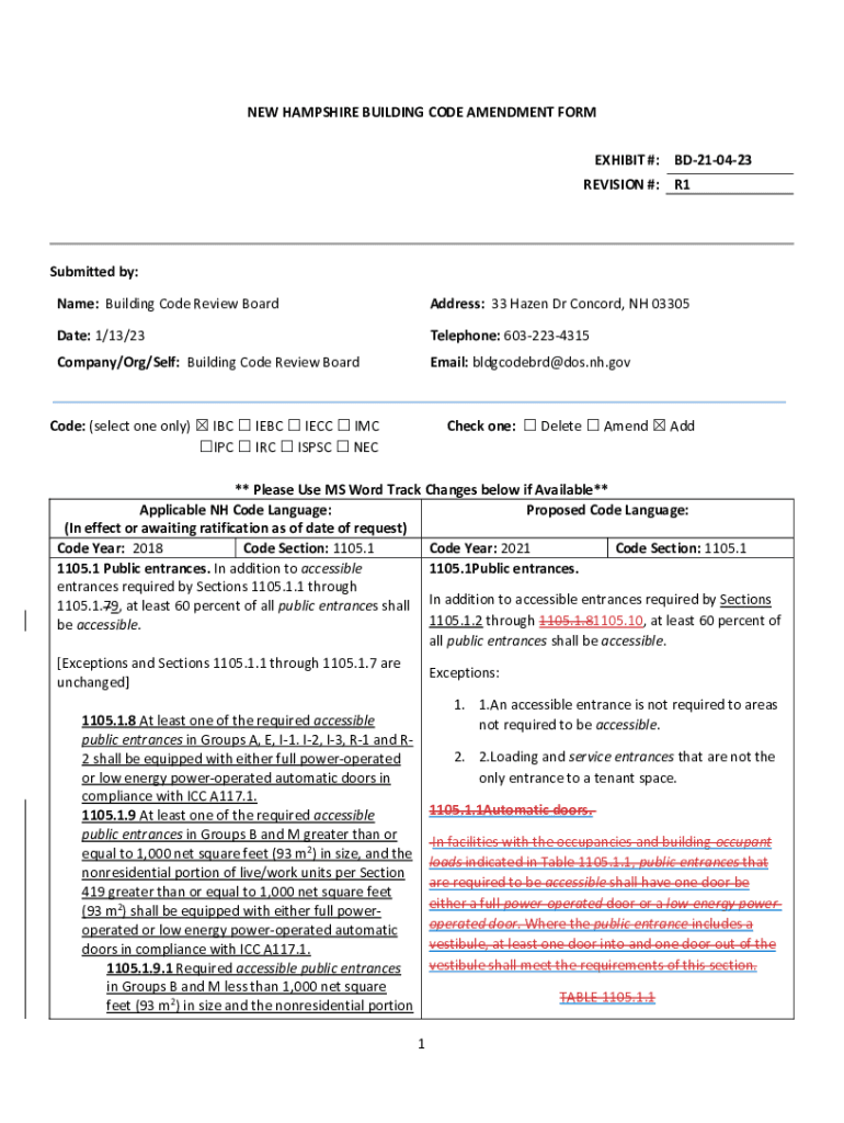 Fillable Online 1 NEW HAMPSHIRE BUILDING CODE AMENDMENT Fax Email