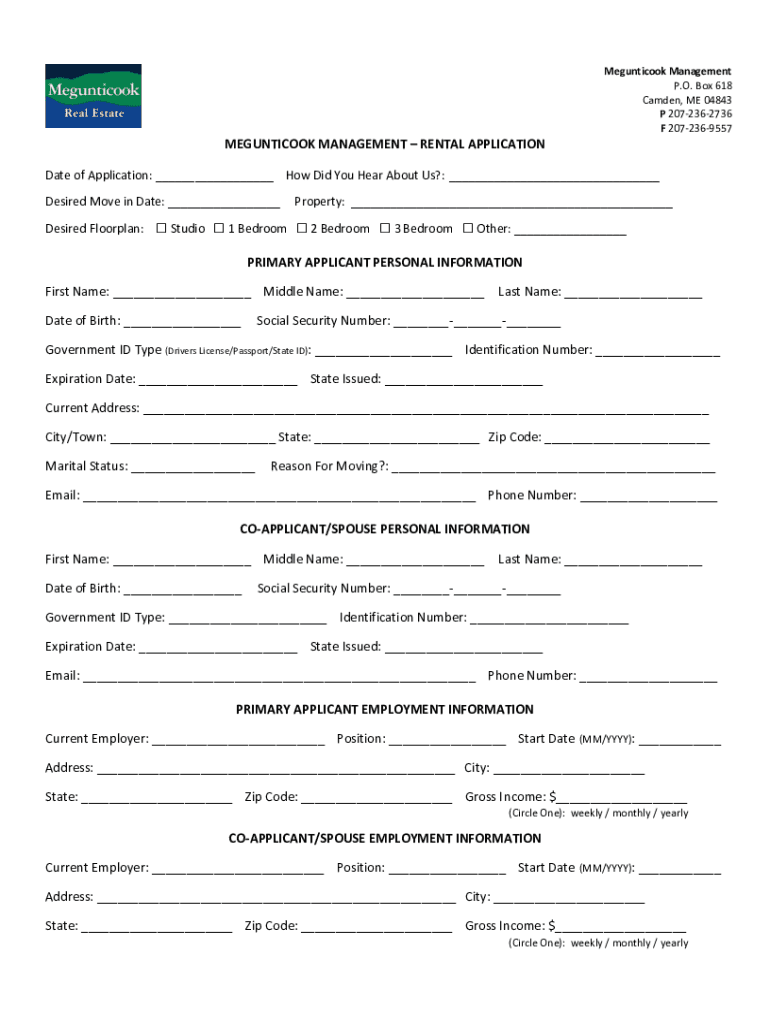 Fillable Online Forms Megunticook Real Estate Fax Email Print pdfFiller