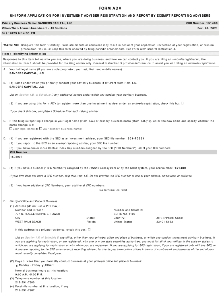 Fillable Online SANDERS CAPITAL, LLC Investment Adviser Firm Fax