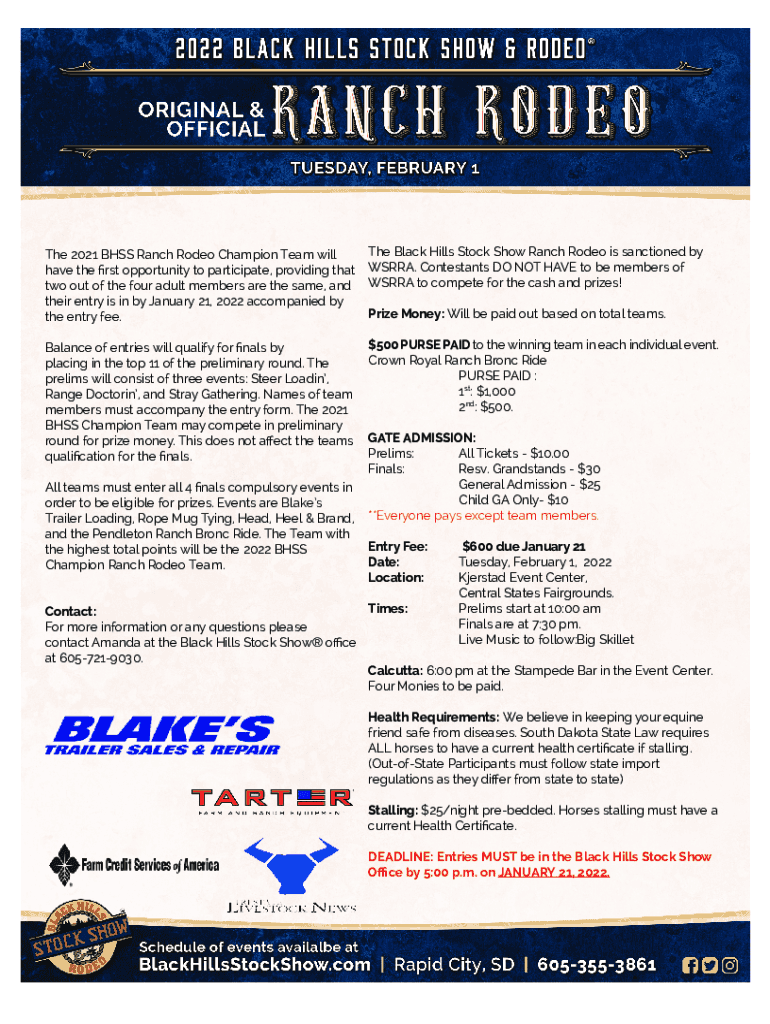 Fillable Online RANCH RODEO RULES BLACK HILLS STOCK SHOW & Fax