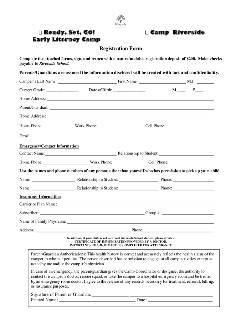 Fillable Online Camp Riverside Registration Form Fax Email Print pdfFiller