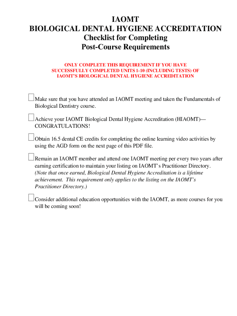 Fillable Online IAOMT BIOLOGICAL DENTAL HYGIENE ACCREDITATION Fax