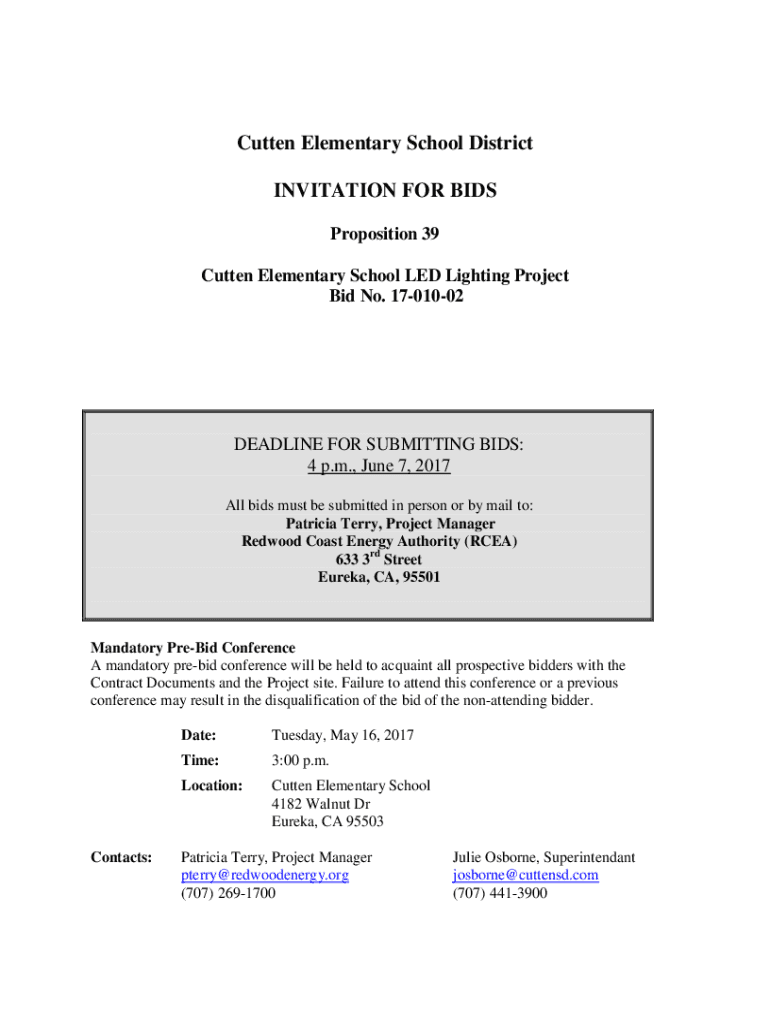 Fillable Online Cutten Elementary School LED Lighting Project Fax Email