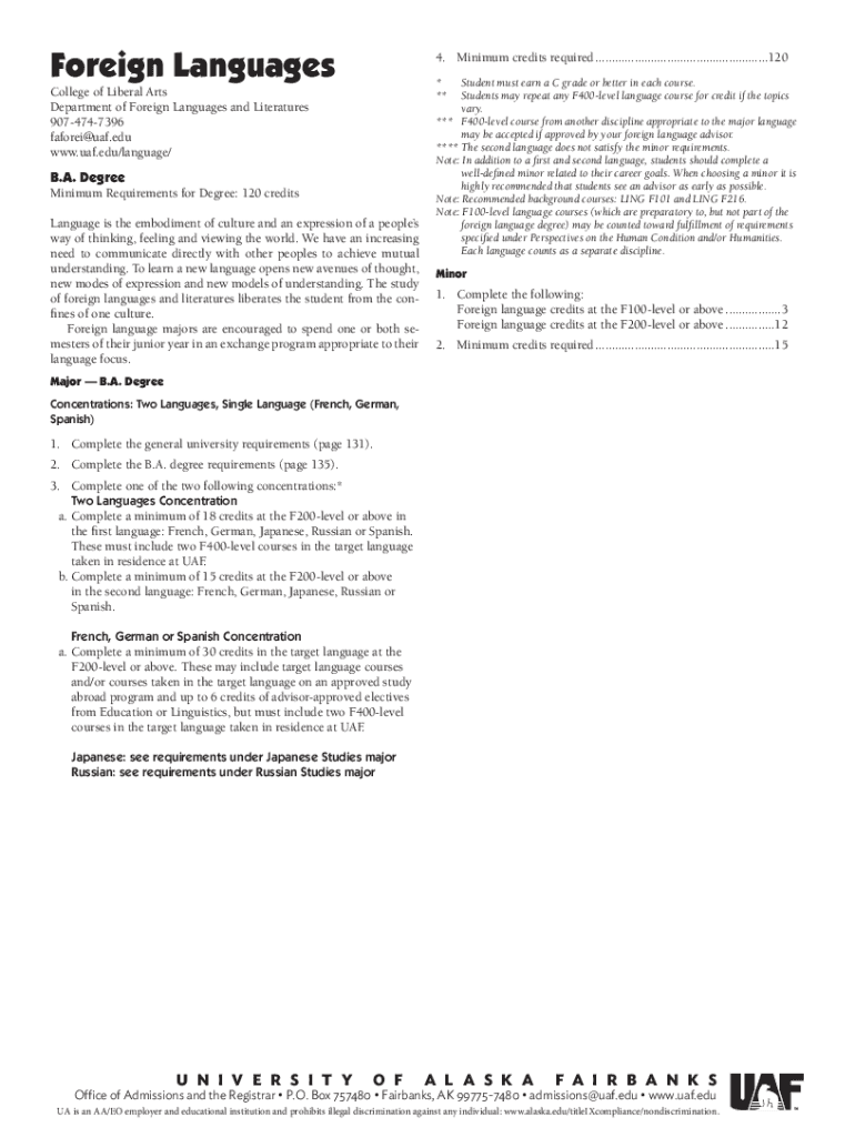 Fillable Online Degrees offeredDepartment of Foreign Languages and