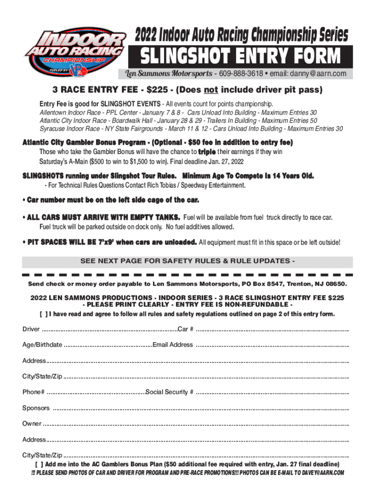 Fillable Online Champ Kart Entry Form JANUARY 7 & 8 Fax Email Print