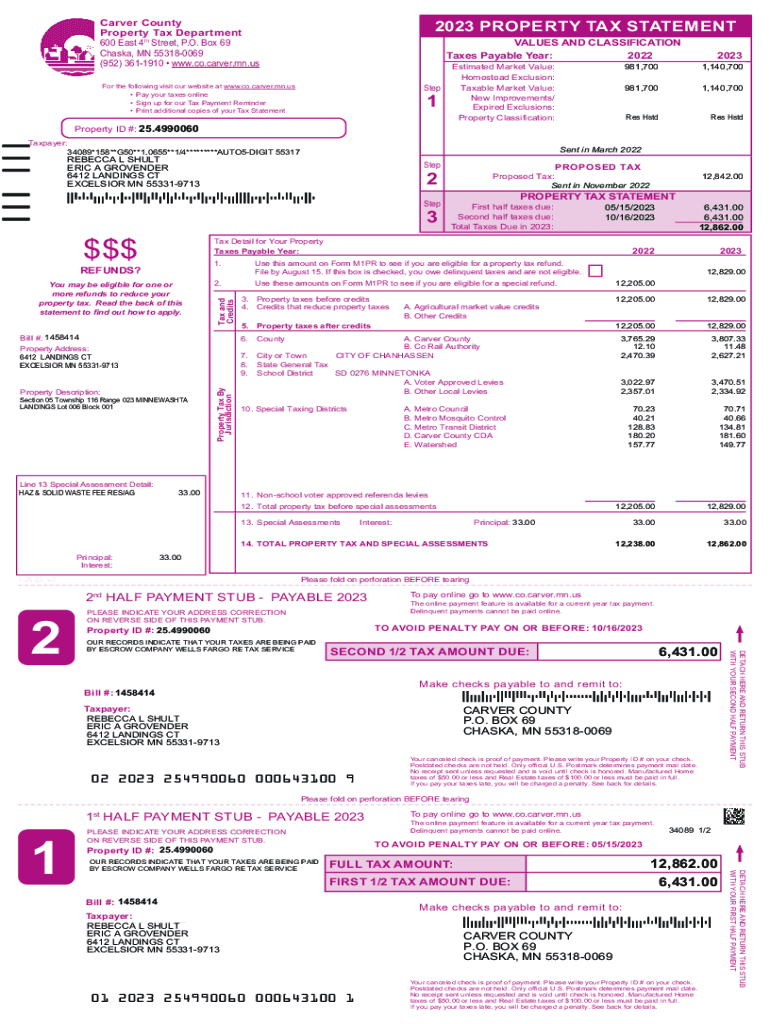 Fillable Online gis co carver mn Carver County Tax Payment Reminder