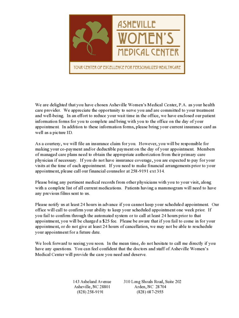 Fillable Online Fillable Online New Patient Packet Asheville Women's