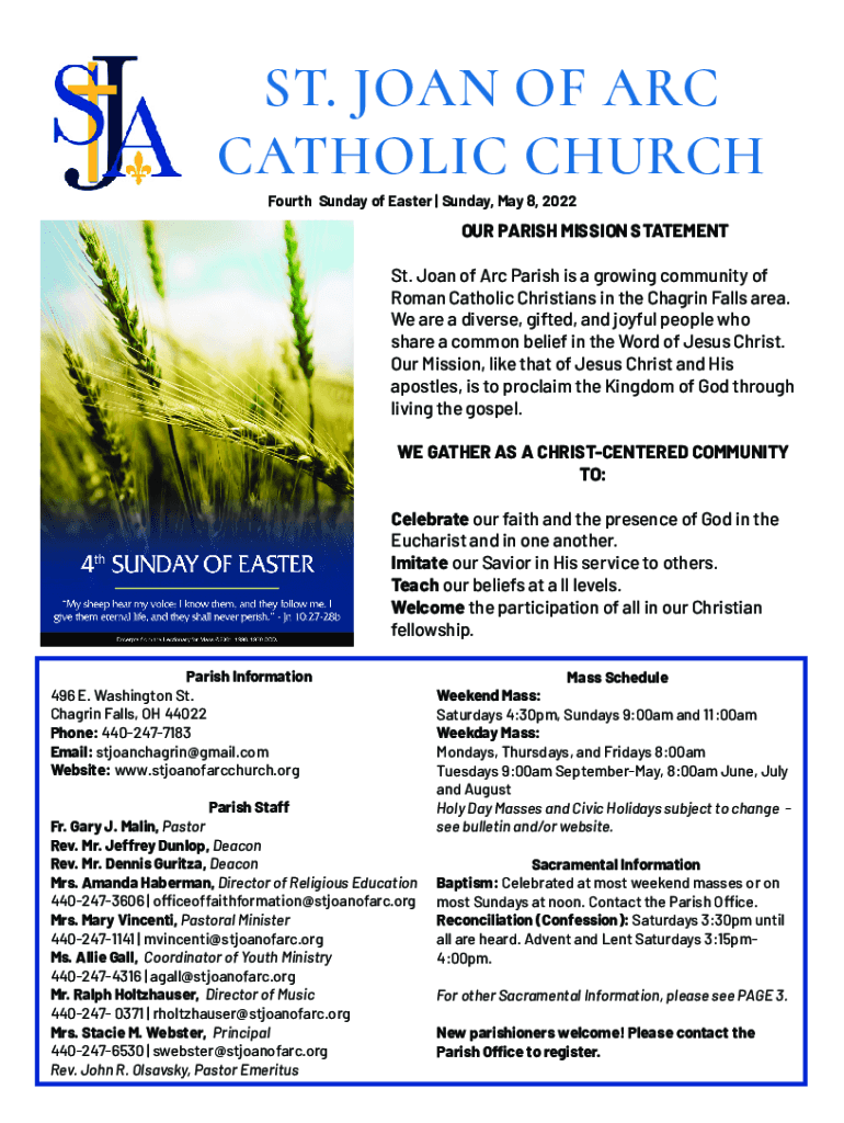 Fillable Online St. Joan of Arc ParishA Catholic Church located in