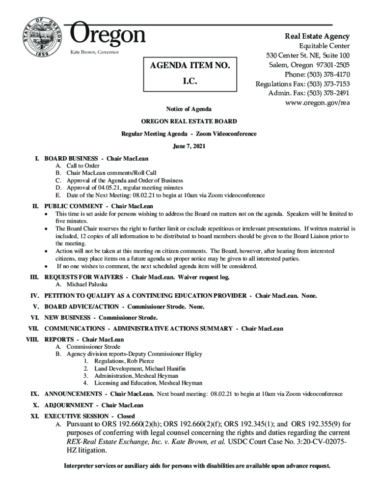 Fillable Online Full Client Name Oregon Real Estate Agency Acronym