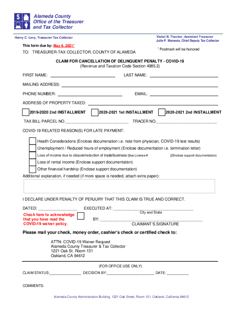 Fillable Online Alameda County Office of the Treasurer and Tax Collector Fax Email Print pdfFiller