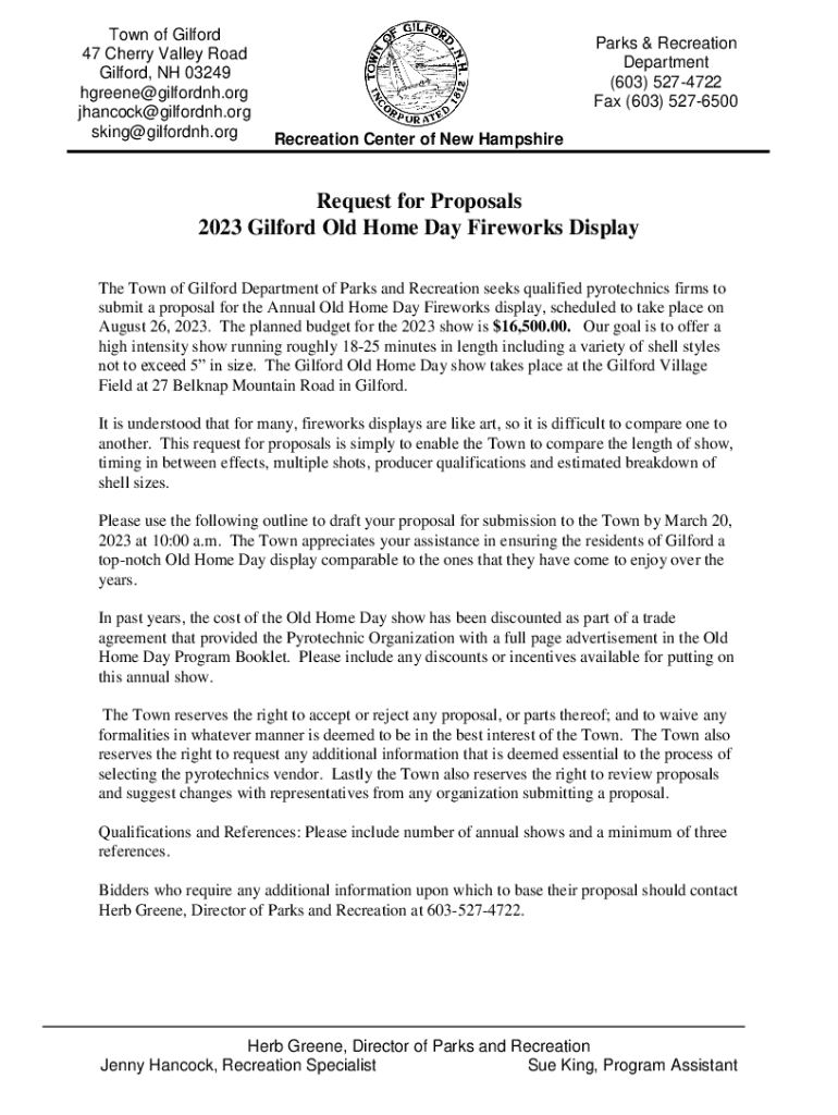 Fillable Online Parks & Recreation Department Town of Gilford, NH Fax
