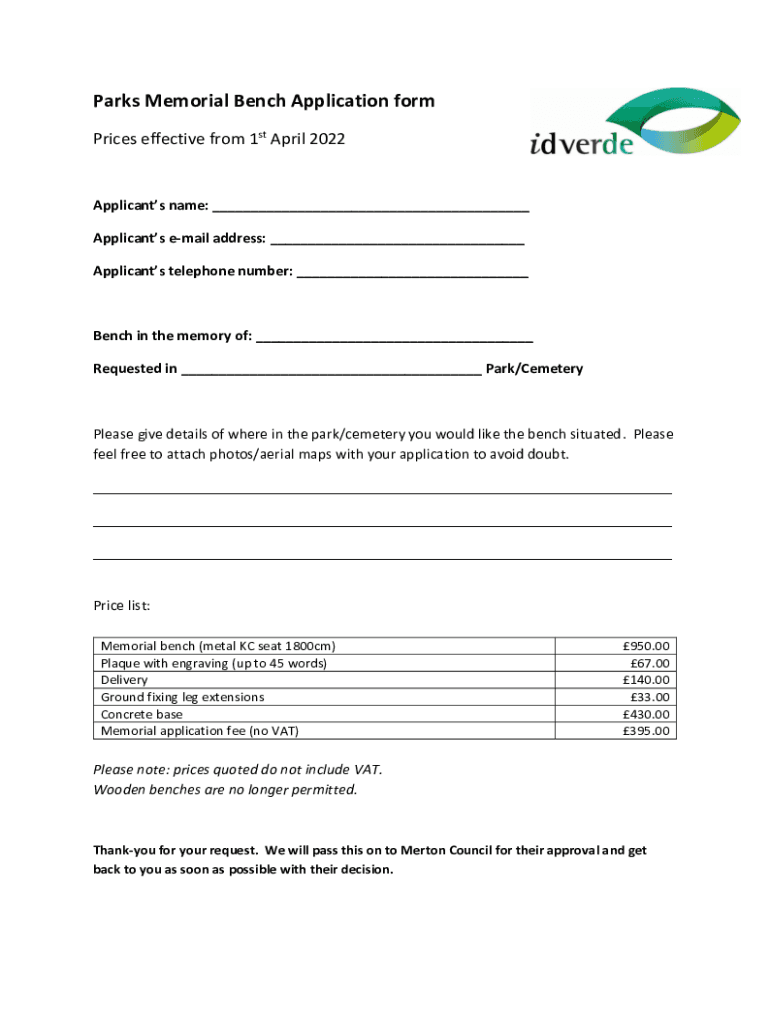 Fillable Online Graves and memorials Memorial benches Fax Email Print pdfFiller