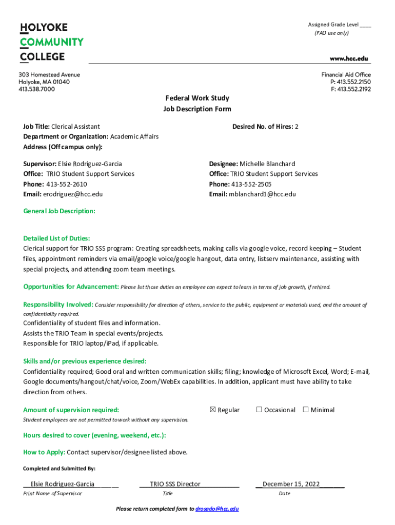 Fillable Online Hiring Undergraduate Students for Federal Work Study