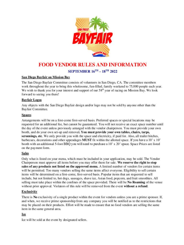 Fillable Online FOOD VENDOR RULES AND INFORMATION Fax Email Print
