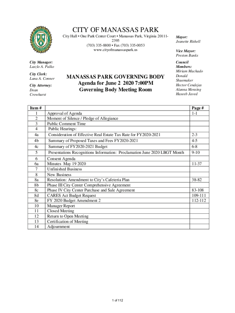 Fillable Online Fillable Online City Hall One Park Center Court Manassas Fax Email Print