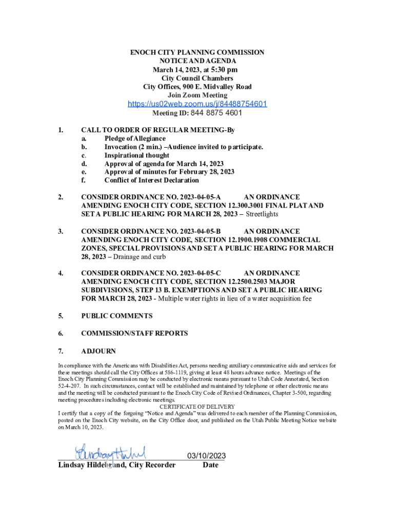 Fillable Online ENOCH CITY PLANNING COMMISSION NOTICE AND Fax Email