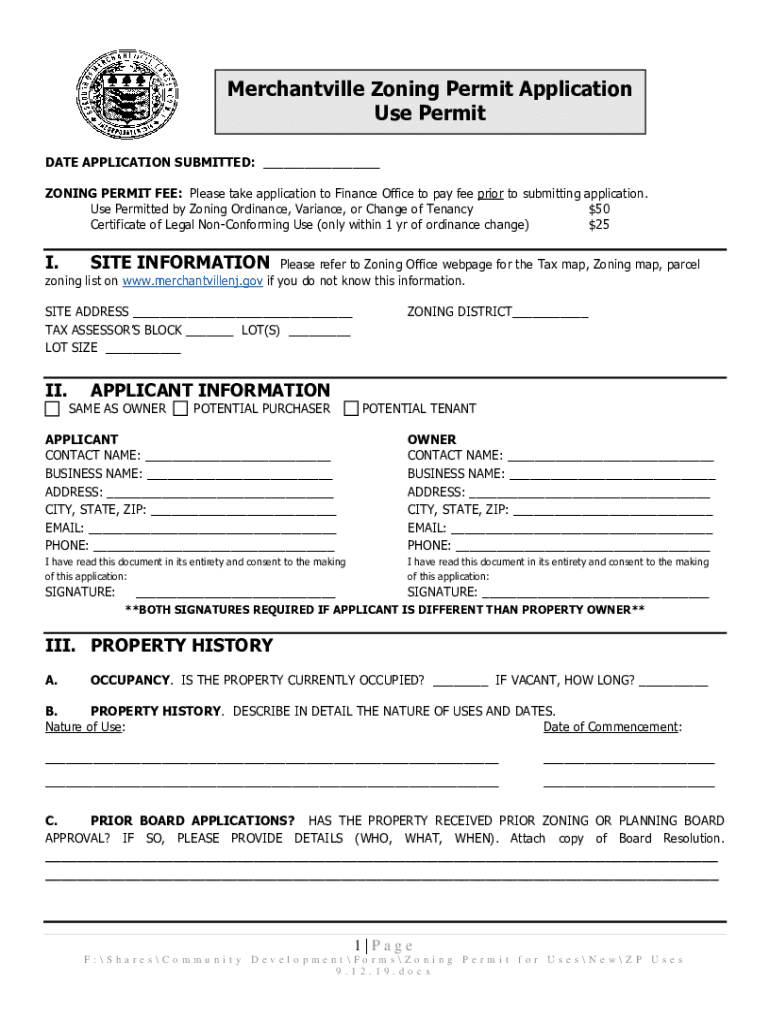 Fillable Online Merchantville Zoning Permit Application Use Permit Fax Email Print pdfFiller