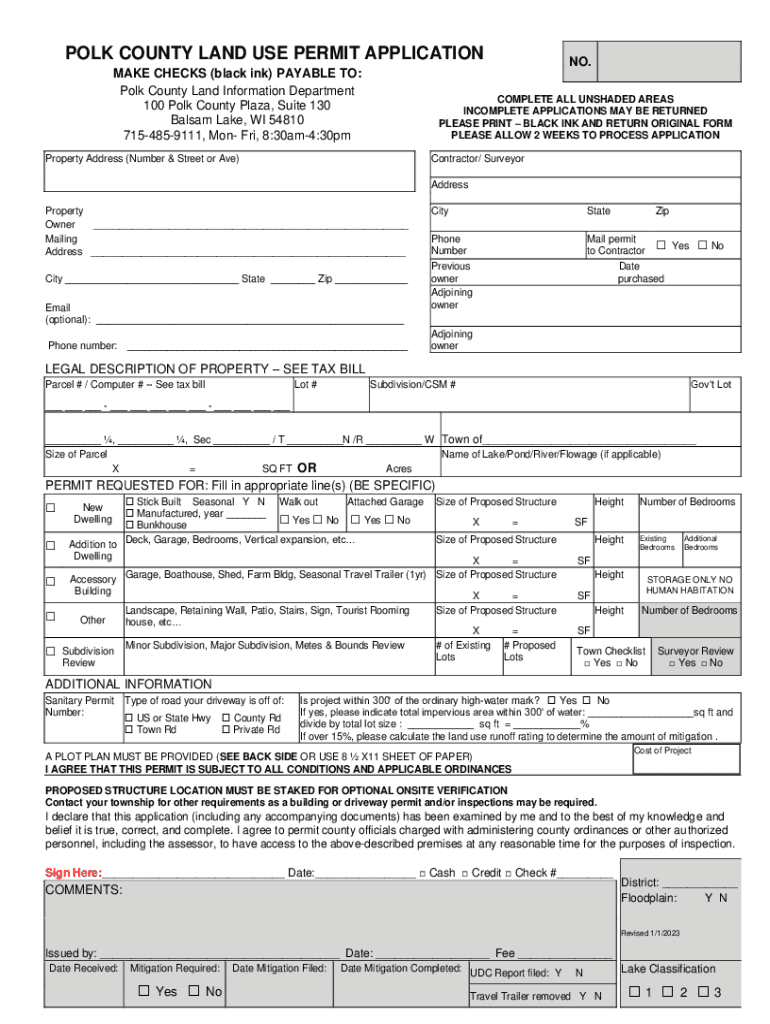 Fillable Online Polk County Application for Land Use Permit Fax Email