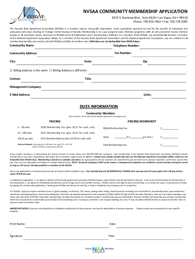 Fillable Online Nevada State Apartment Association Company Profile Fax