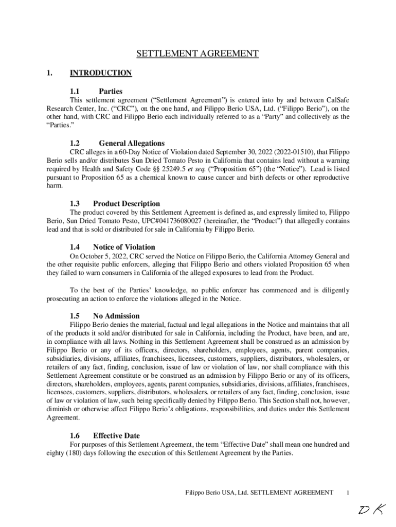 Fillable Online oag ca Settlement agreements in california Fax Email