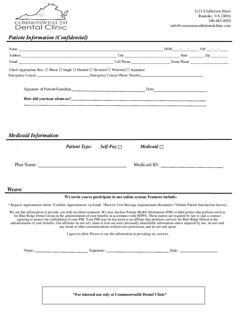 Fillable Online Commonwealth dental Group Roanoke VA Medicaid