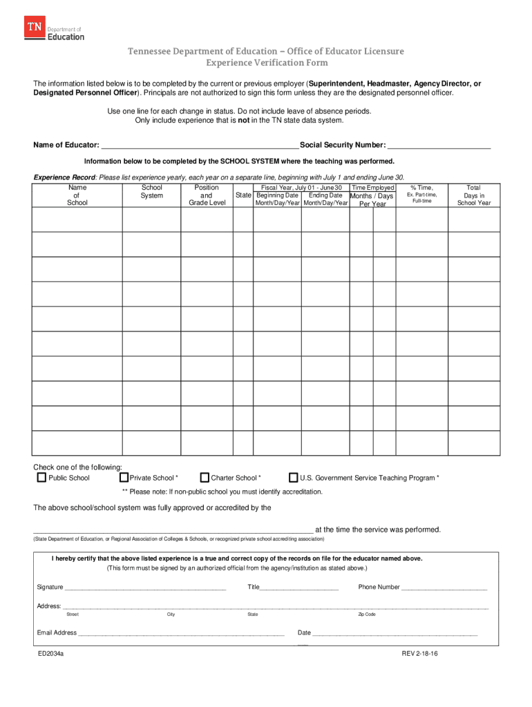 Fillable Online Office of Educator Licensing Experience Verification