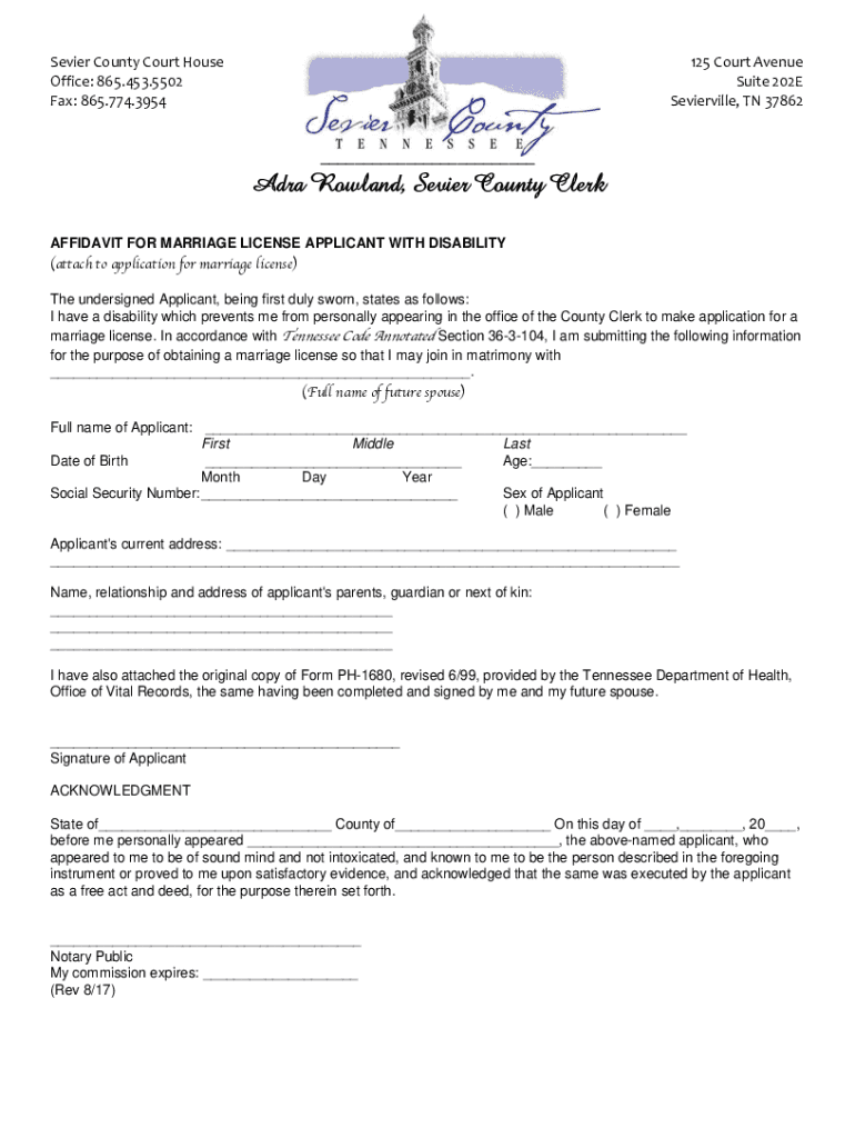 Fillable Online Adra Rowland Title and registration clerk Sevier