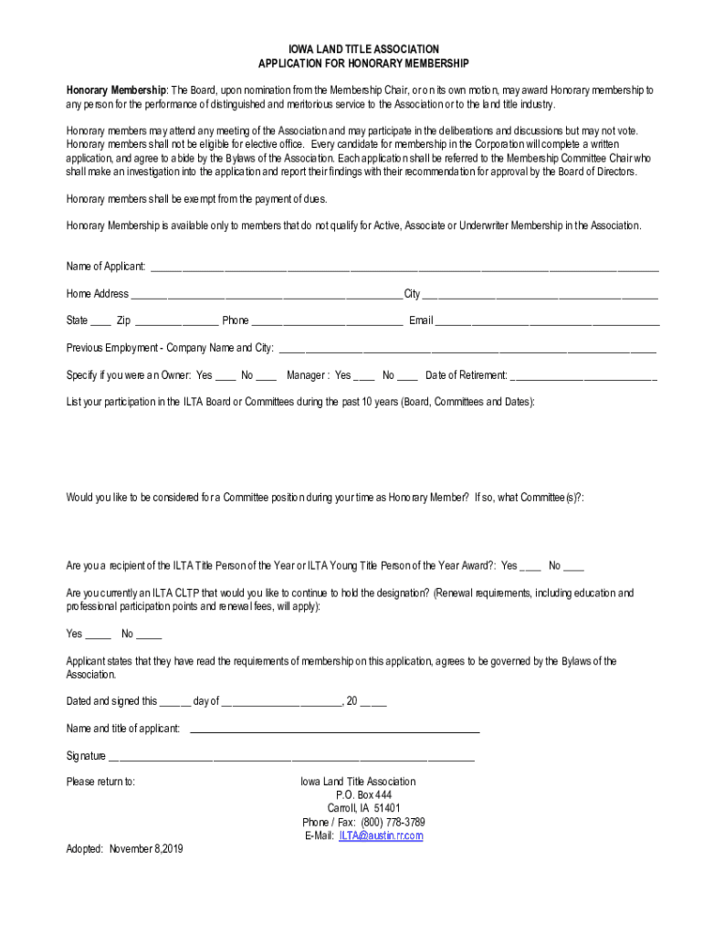 Fillable Online Membership Iowa Land Title Association Fax Email