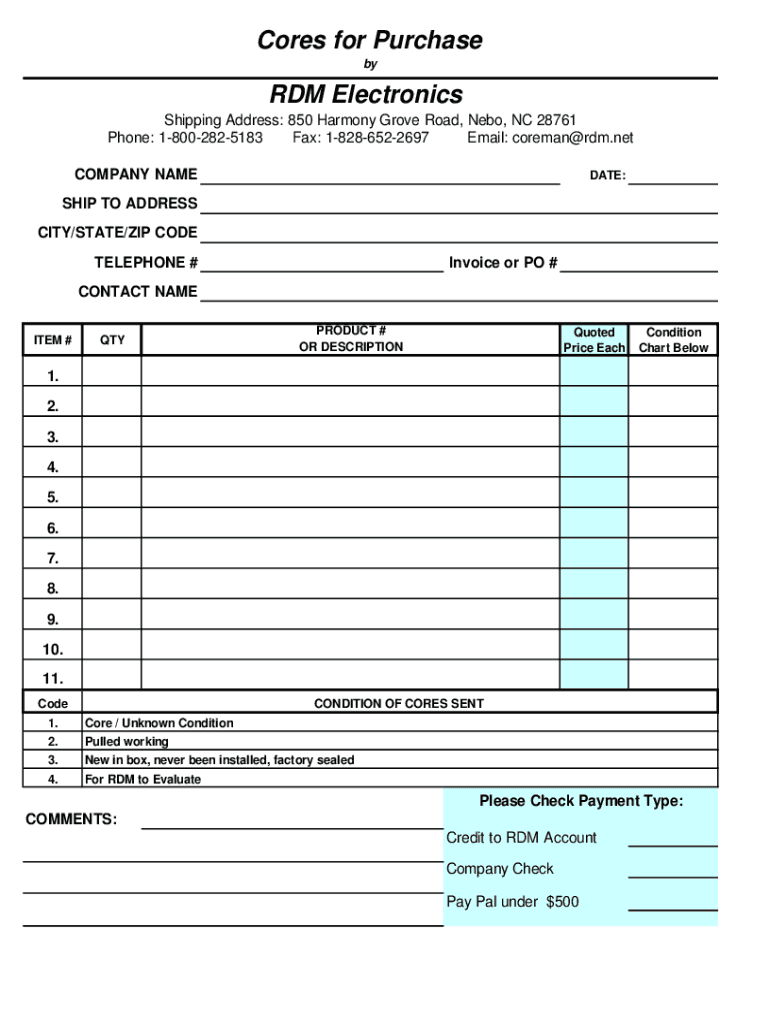 Fillable Online RDM Industrial Electronics, 850 Harmony Grove Rd, Nebo