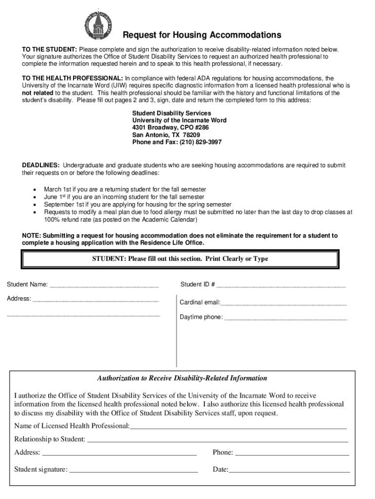 Fillable Online Housing Request Form Fax Email Print pdfFiller