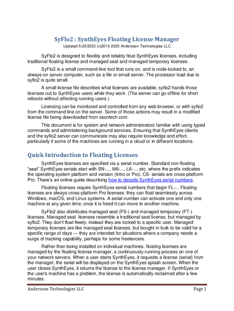 Fillable Online SyFlo2 SynthEyes Floating License Manager Fax Email Print pdfFiller