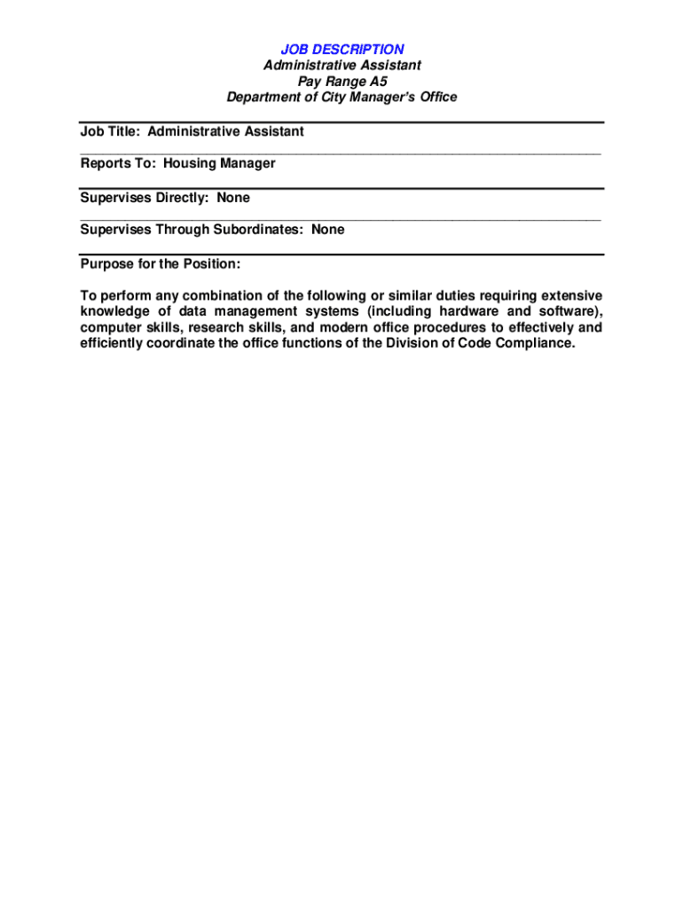 Fillable Online NEWExecutive Administrative Assistant to the City