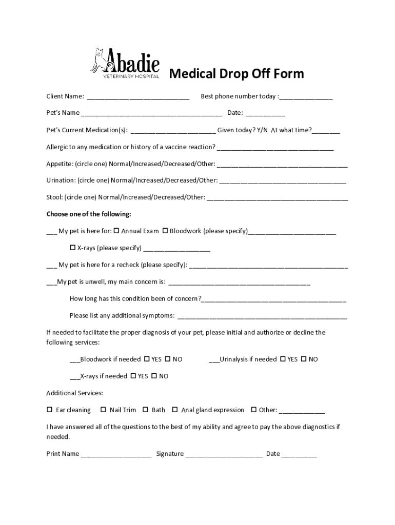 Fillable Online Medical Drop Off Form Fax Email Print pdfFiller