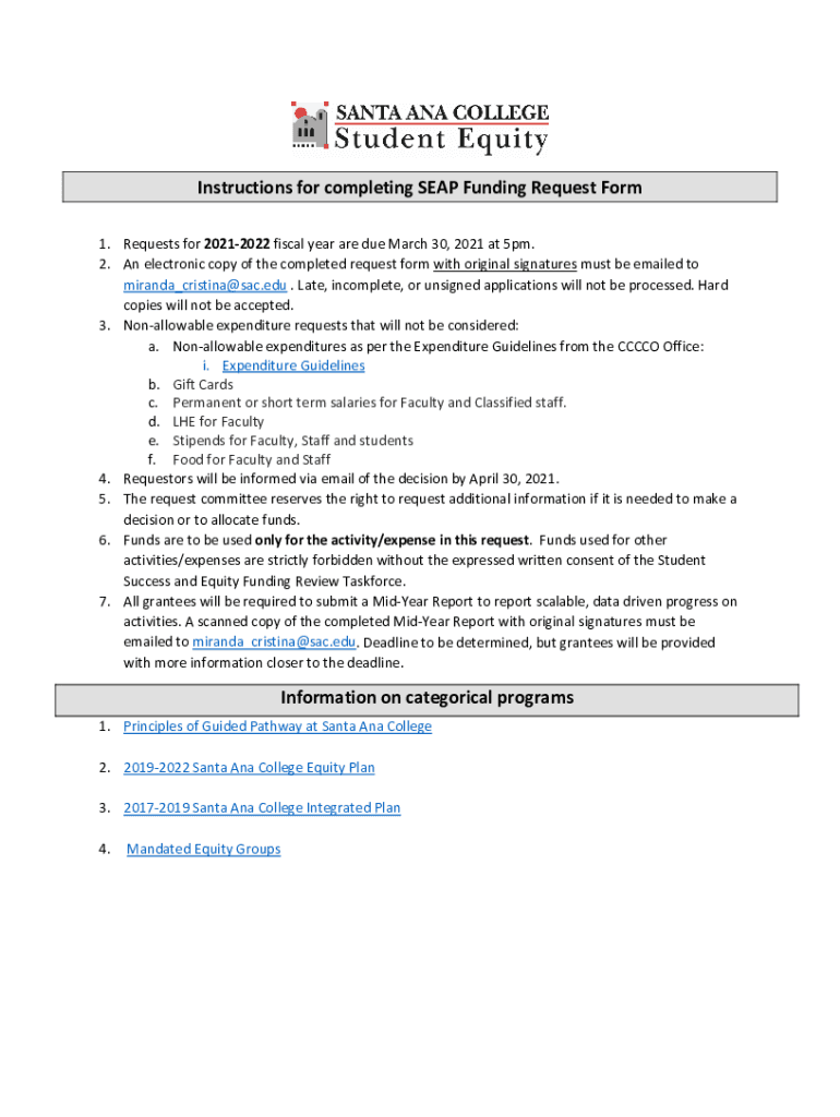 Fillable Online Instructions for completing SEAP Funding Request Form Fax Email Print pdfFiller