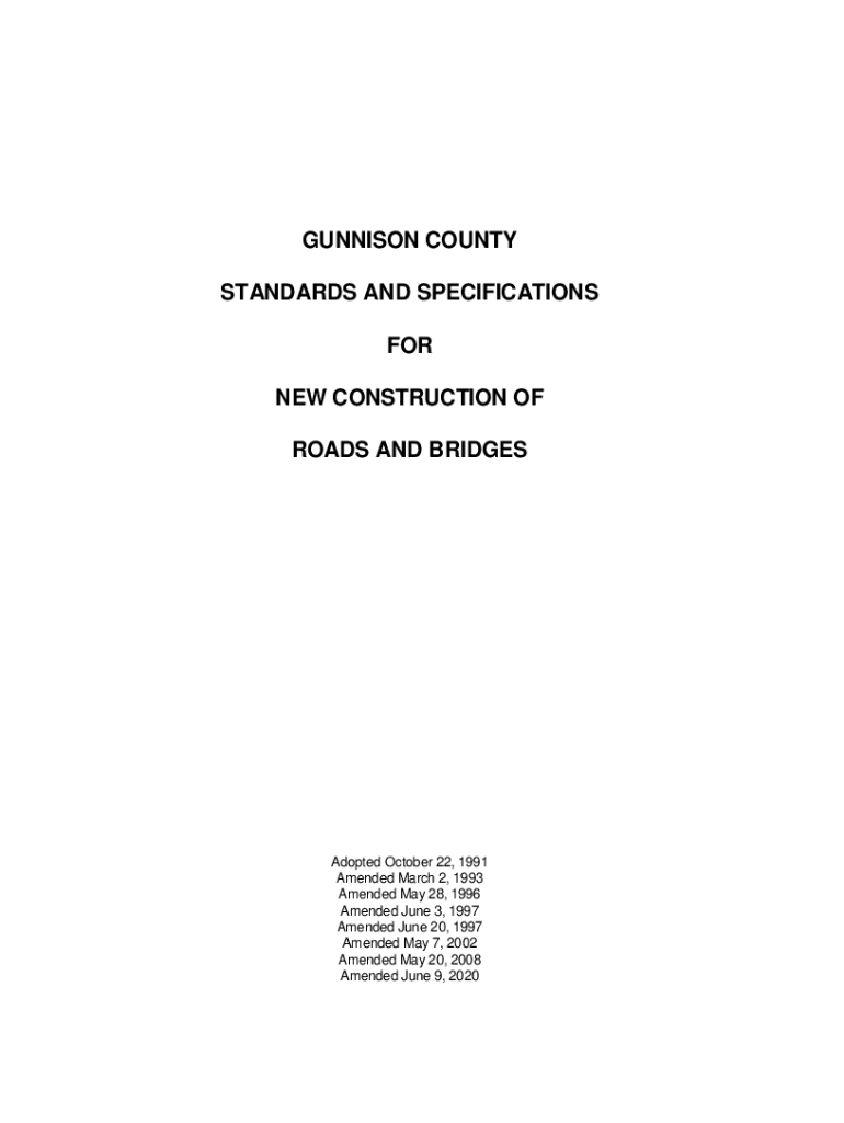 Fillable Online GUNNISON COUNTY STANDARDS AND SPECIFICATIONS FOR