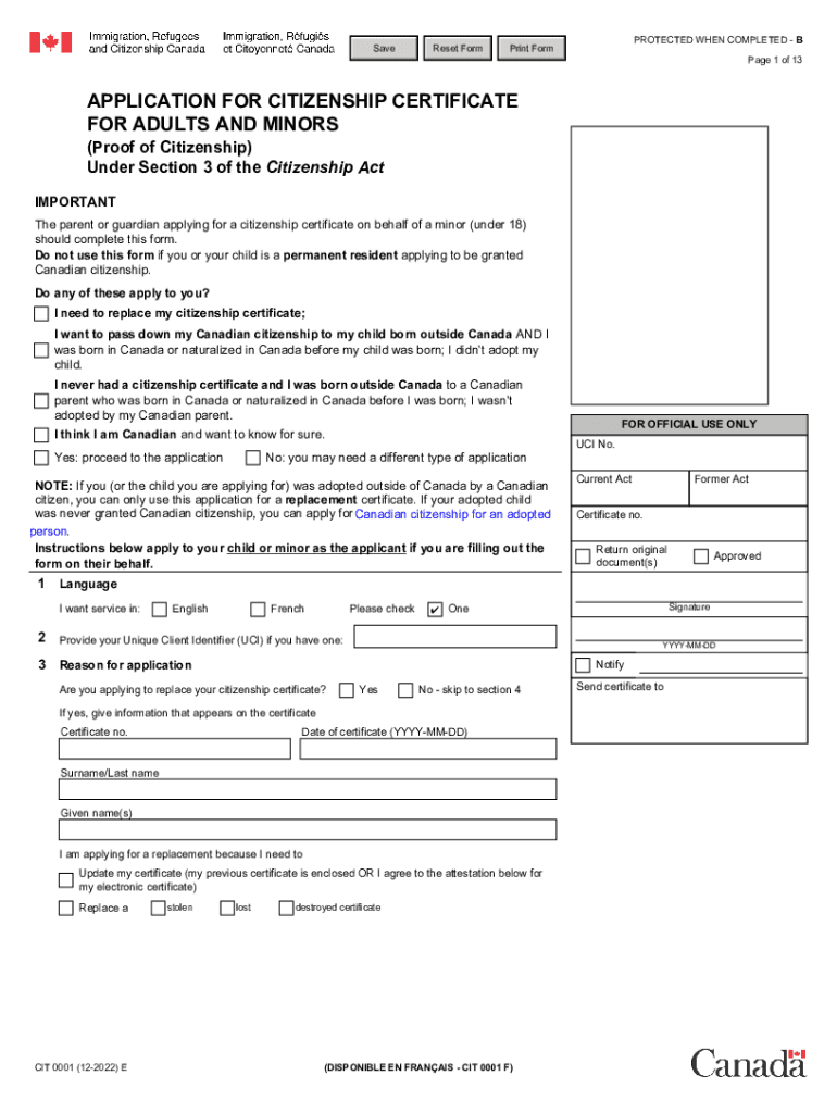 Application for citizenship certificate for adults and minors Fill out