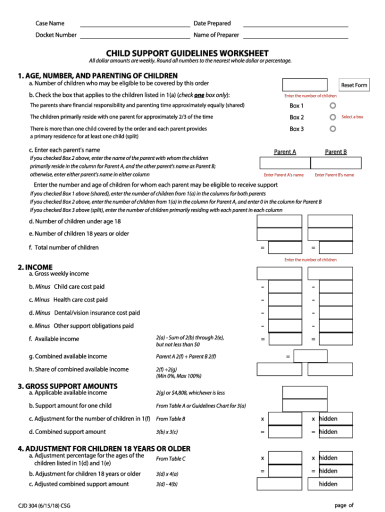 Fillable Online 2018 Massachusetts Child Support Guidelines Worksheet