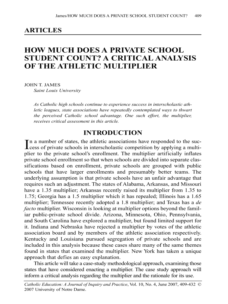 Fillable Online James/HOW MUCH DOES A PRIVATE SCHOOL STUDENT COUNT Fax