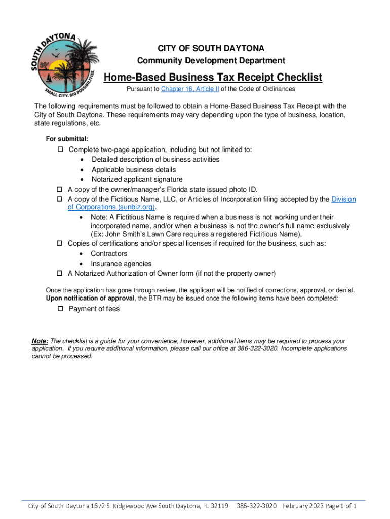 Fillable Online HomeBased Business Tax Receipt Checklist Fax Email