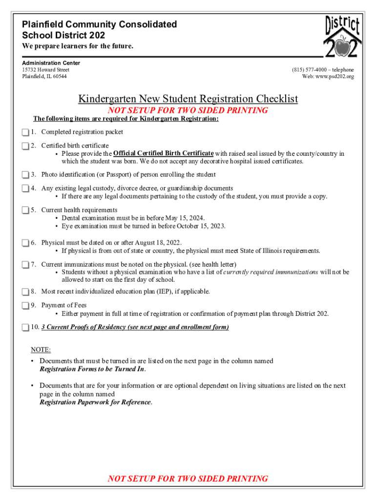 Fillable Online Walker's Grove 20232024 New Student and Kindergarten