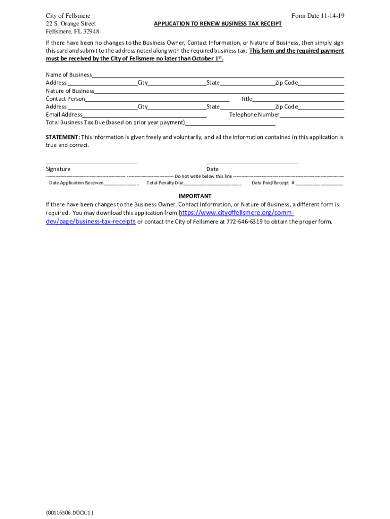 Fillable Online Business Tax Receipts DivisionFellsmere Florida Fax Email Print pdfFiller