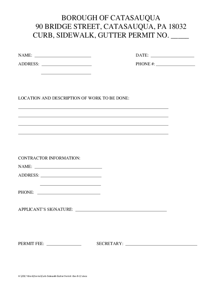 Fillable Online Borough of Catasauqua, PA Sidewalk, Curb and Gutter