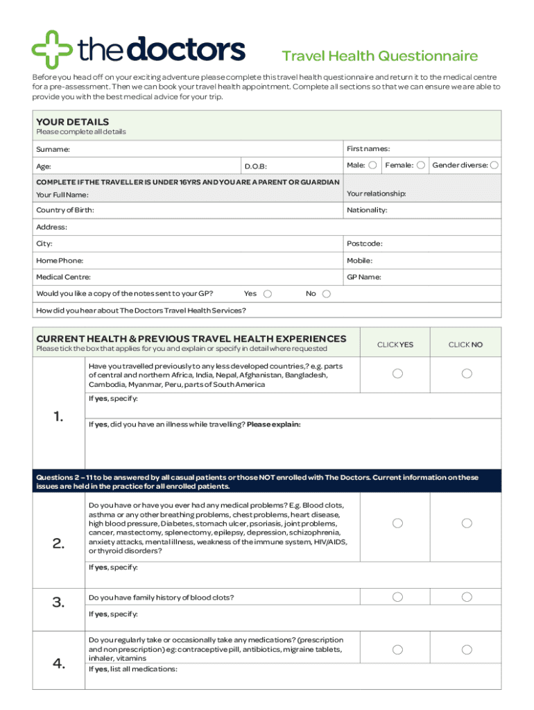 Fillable Online The Disney Cruise Line Health Questionnaire One Last