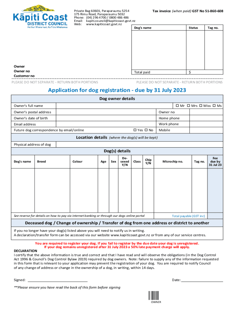 New zealand dog registration Fill out & sign online DocHub