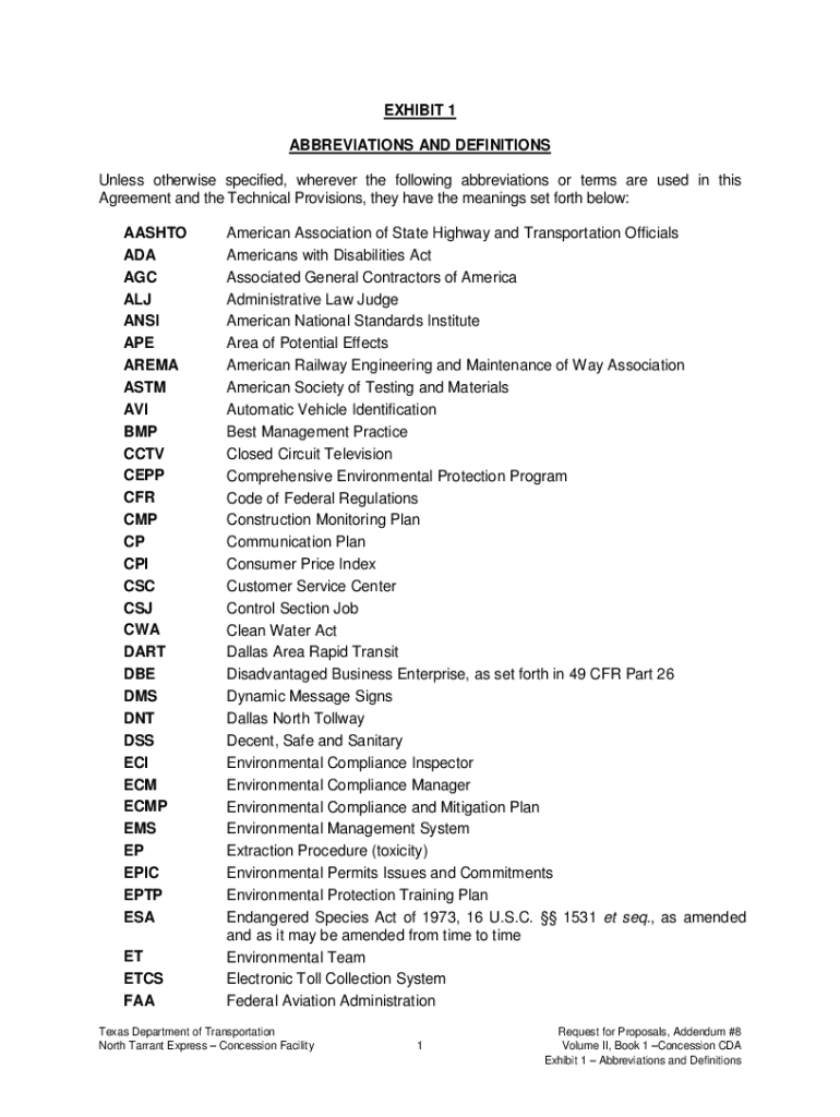 Fillable Online ftp dot state tx EXHIBIT 1 ABBREVIATIONS AND