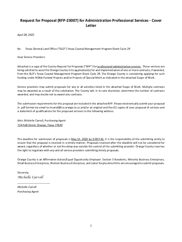 Fillable Online Request for Proposal (RFP23007) for Administration