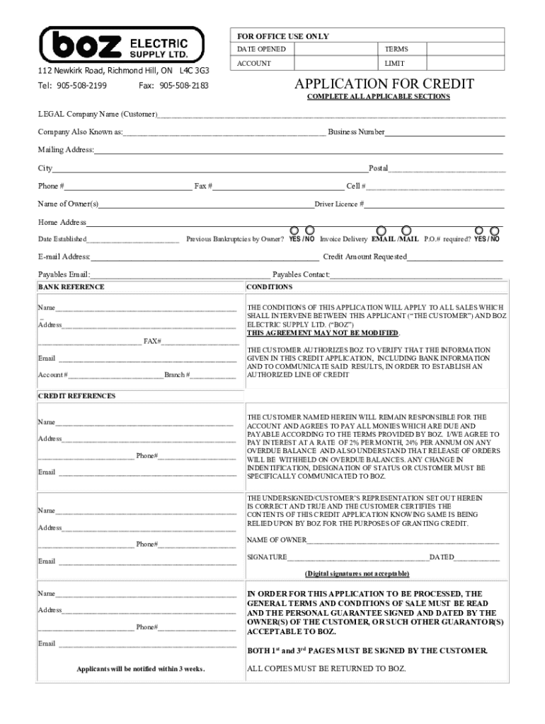 Fillable Online C.O.D. ACCOUNT APPLICATION Richmond Hill Fax Email