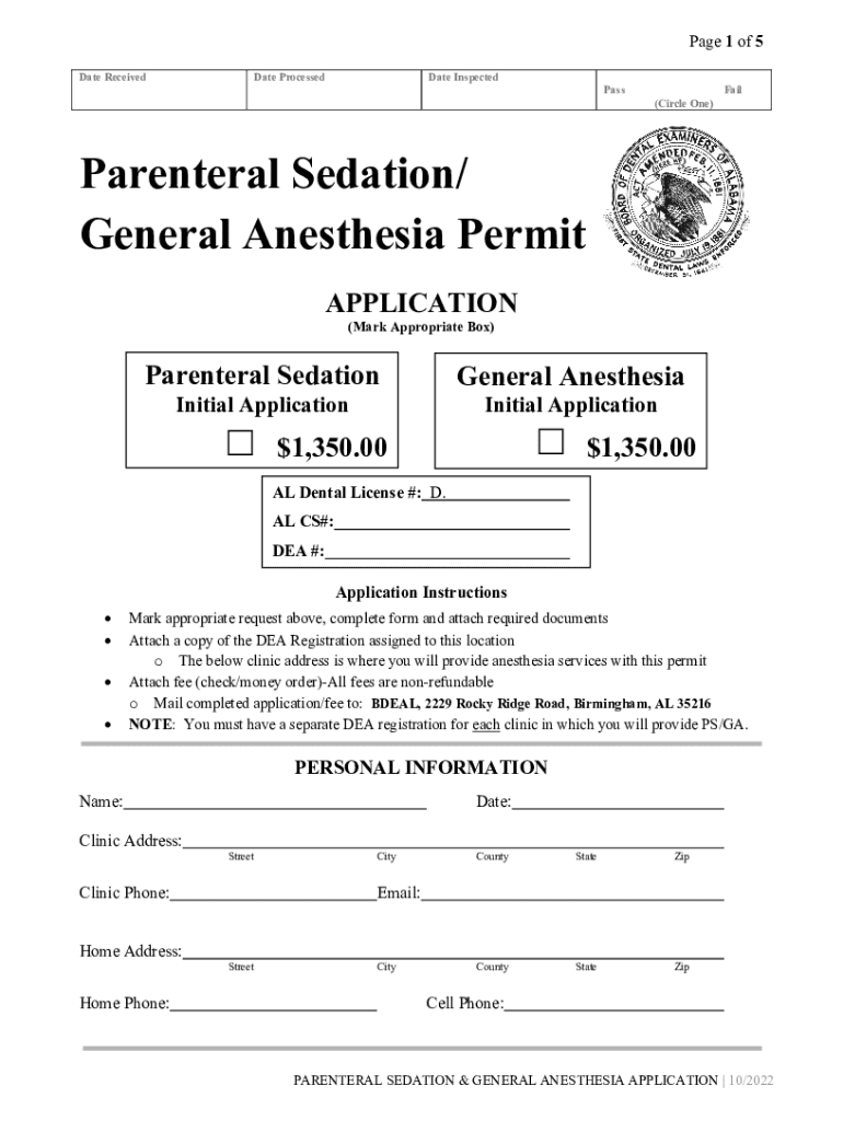 Fillable Online Parenteral Sedation/ General Anesthesia Permit Fax