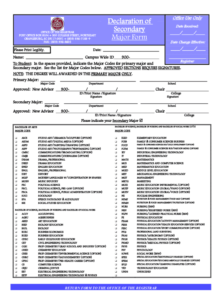 Fillable Online Contact Numbers South Carolina State University Fax
